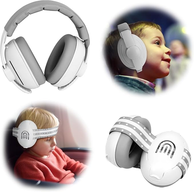 2-in-1 Adjustable Baby & Toddler Noise Cancelling Headphones - Ear Muffs for Kids 1-3 for Airplane Travel