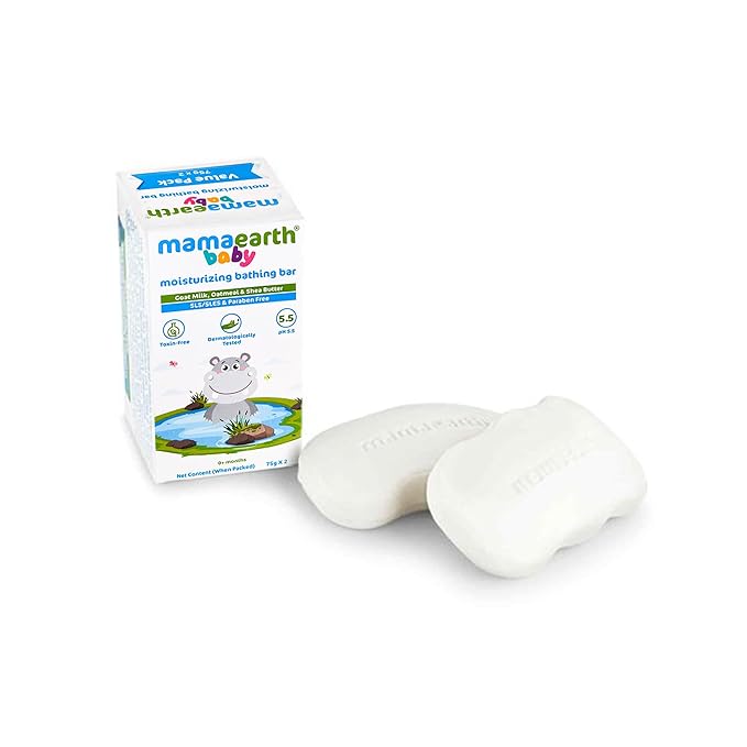 MAMAEARTH Baby Moisturizing Bathing Bar Goat Milk, Oatmeal & Shea Butter 75g × 2 (2.64 oz Each)