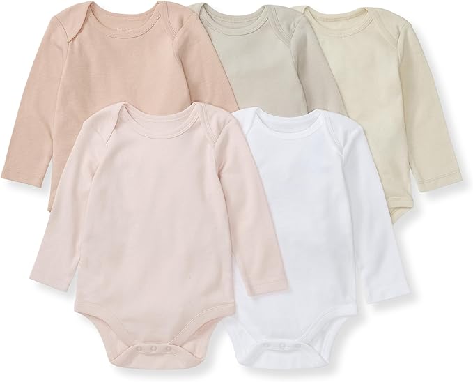 Burt's Bees Baby Bodysuits, Short Sleeve and Long Sleeve One-Pieces, 100% Organic Cotton, Pack of 5