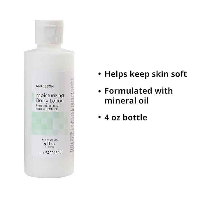 McKesson Moisturizing Body Lotion with Mineral Oil, Baby Fresh Scent, 4 fl oz, 12 Count