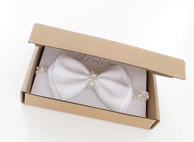 0-12 Newborn Baby Baptism Pearl Headband or Clip with Bow in WHITE Christening Headband with Satin Bow, Pearl Rhinestone Band (Cream(3-6Months), 1 Count (Pack of 1))
