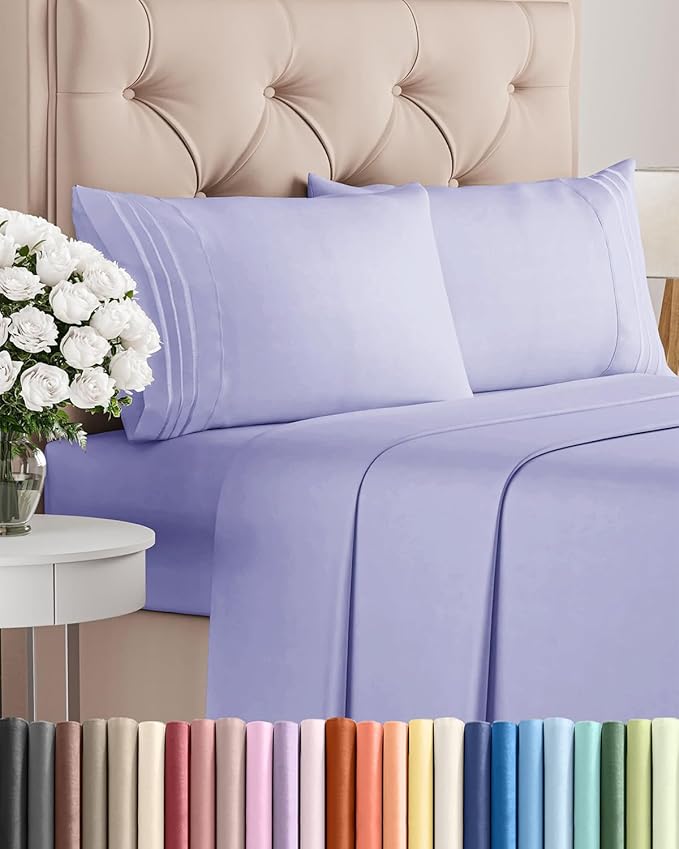 Full Size 4 Piece Sheet Set - Comfy Breathable & Cooling Bed Sheets Set - Hotel Luxury Bedding for Women, Men, Kids, Teens, Boys & Girls - Deep Pockets, Ultra-Soft, Wrinkle Free - Oeko-Tex - Lavender