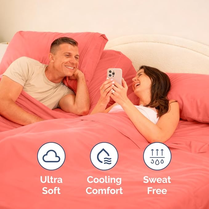 Flex Top Split Head King 4 Piece Sheet Set - Comfy Breathable & Cooling Bed Sheets Set - Hotel Luxury Bedding for Women, Men, Kids, Teens, Boys & Girls - Deep Pockets, Ultra-Soft - Oeko-Tex - Coral