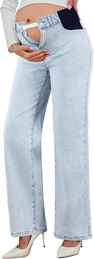 BLENCOT Maternity Jeans for Women High Waist Straight Leg Pregnancy Denim Pants with Pockets