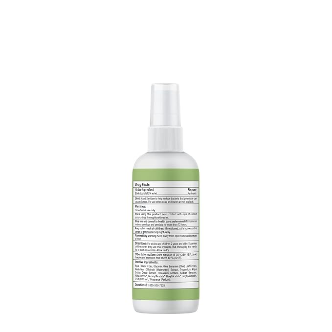 ATTITUDE Hand Sanitizer Spray for Adults and Kids, EWG Verified, Kills Bacteria and Germs, Vegan, Olive Leaves, 3.38 Fl Oz (Spray Bottle) (Pack of 6)