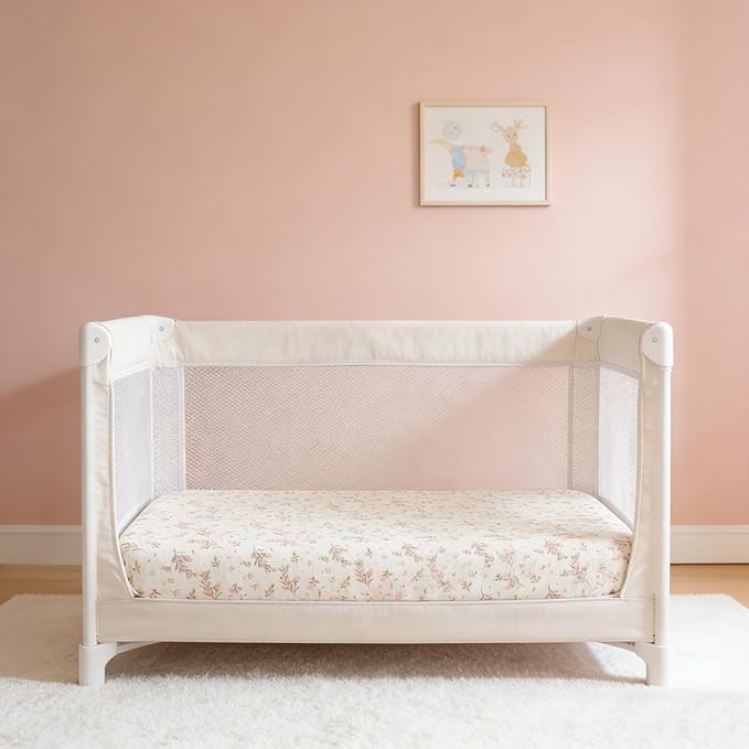 100% Organic Cotton Muslin Pack and Play Sheets Fitted 38”x26”, Mini Crib Sheets Compatible with Graco/hiccapop/YENING/Dream On Me/Babylicious Pack N Play Mattress, Playard Bedding Sheet Bed Cover
