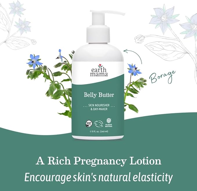 Earth Mama Belly Butter, Maternity Moisturizer for Dry Skin | Lotion for Pregnancy and Postpartum Recovery Self Care, Body Cream with Aloe, Fragrance Free, 8-Fluid Ounce (2-Pack)