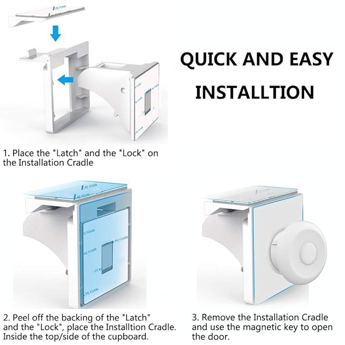 Norjews Child Safety Adhesive Magnetic Cabinet Locks (20 Locks and 3 Keys), Easy Install in Seconds, No Screws or Drilling, Invisible Baby Proof Locks for Cabinets and Drawers