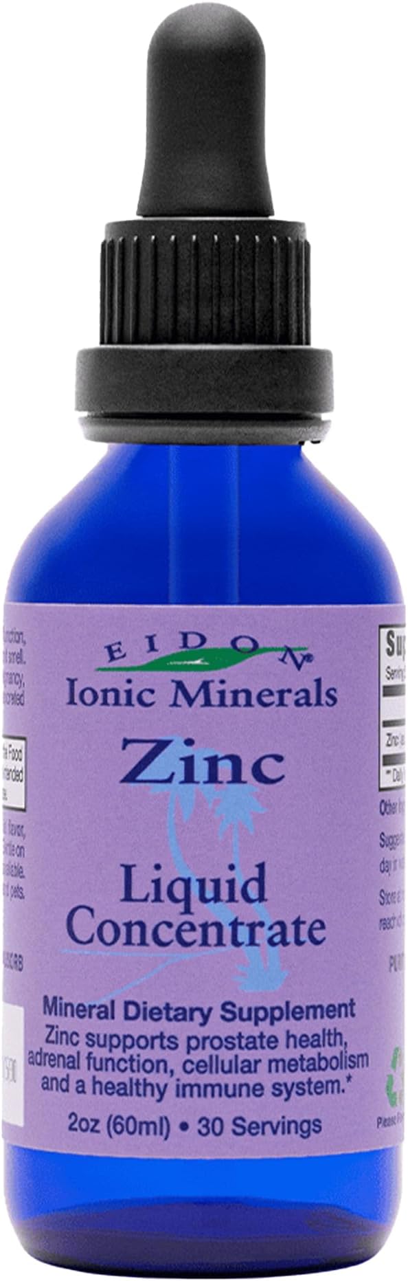Eidon Ionic Minerals Liquid Zinc Concentrate - Ionic Zinc Sulfate Supplement Drops for Men, Women, & Kids, Support Immune System, Hair and Skin, Liver and Kidney Health - 2 oz