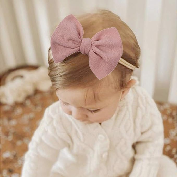 YanJie Girls Fall Outfits Baby Girls Nylon Headbands Newborn Bows Handmade Hair Bows Hairbands Hair Accessories for Newborn Infant Toddlers Kids(Red Pink Brown)