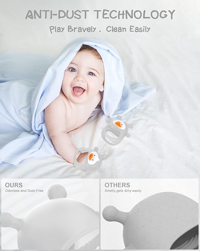 Teething Toys for Babies 0-6 Months, Never Drop Silicone Baby Teether, Hand Pacifier for Sucking, Soothing Pain Relief, Chew Toy, Teething Mitten for Newborn - Transparent
