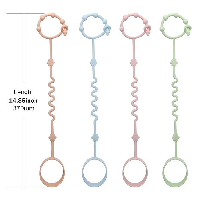 RTMOK (4Pcs) Sippy Cup Strap Keep Bottles and Sippy Cups Off The Floor, Sippy Cup Holder Strap Suitable for High Chairs, Strollers and Water Bottles- Dishwasher Safe