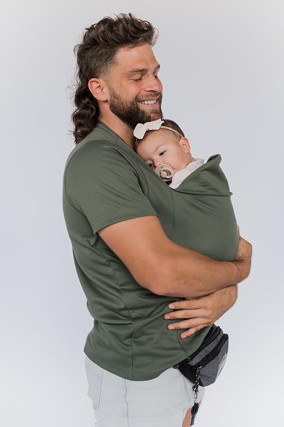 Lalabu The Dad Shirt | Hands-Free Baby Carrier for Dad with Kangaroo Pouch | Engineered for Bonding, Safety, & Comfort for Newborns Up to 15 Lbs. | CPSC Compliant - Fern - Small