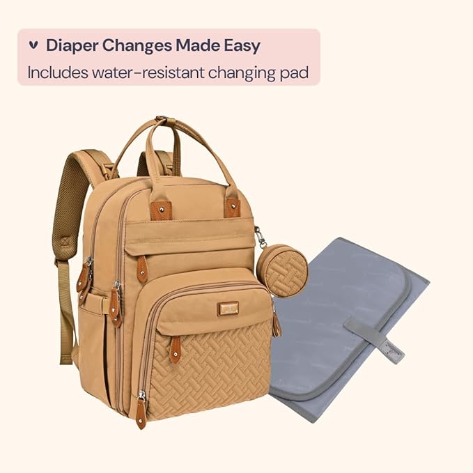 BabbleRoo Diaper Bag Backpack - Baby Essentials Travel Tote - Multi function Water Resistant Diaper Bag, Travel Essentials Baby Bag with Changing Pad, Stroller Straps & Pacifier Case - Unisex, Beige | Multi function, Waterproof, Diaper Bag, with Changi...