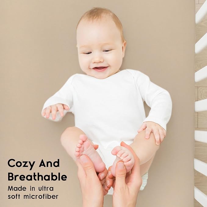 Yoofoss Pack and Play Sheets Fitted, Mini Crib Sheets 2-Pack for Pack N Play Mattress, Stretchy Playard Sheet, Soft and Breathable (Apricot-Green)