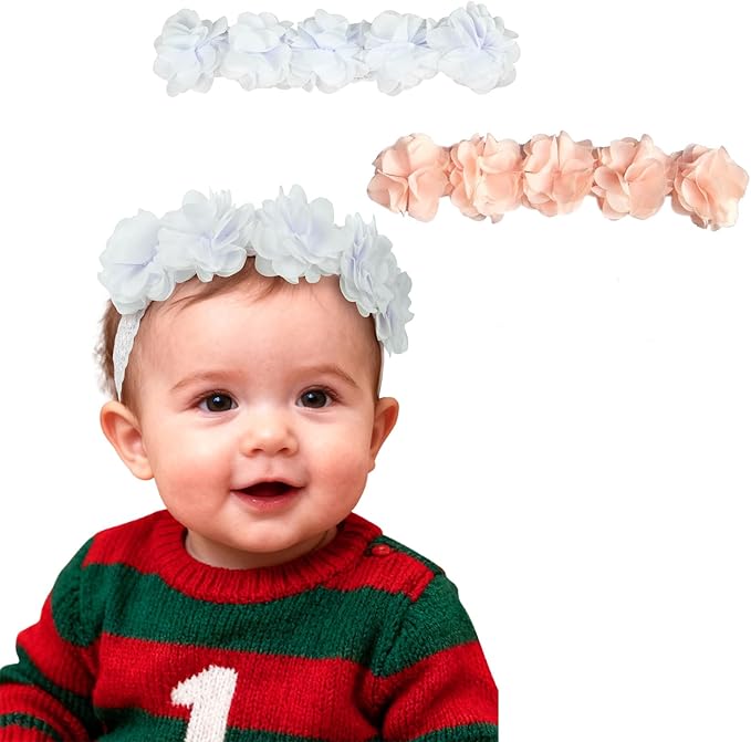 Fmeida Baby Girls Headbands for 4-24M | Soft Flower Crown (Fits 14.96"-18.89" Head)