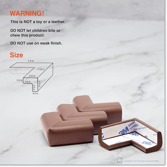 Roving Cove Slimfit Corner Edge Protector for Baby Proofing (Small 15ft Edge 4 Corners), Furniture Safety Bumper Guard, Soft NBR Rubber Foam, 3M Adhesive, Coffee Brown