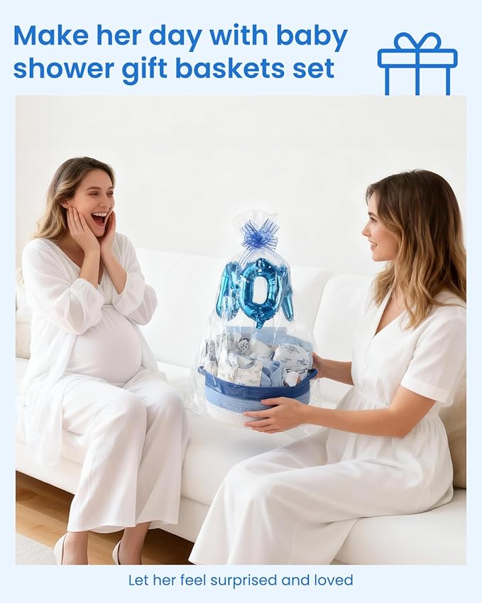 25-Pcs Luxury Baby Boy Gift Basket Set, Blue (0-12M Newborn) | Premium Baby Shower Gifts with Keepsake Memory Book. Ultimate Newborn Essentials in Woven Basket for Unforgettable Welcome Mom Gift