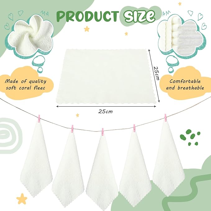 Handepo 100 Pack Baby Washcloths Bulk 10 x 10 Inch Microfiber Coral Fleece Baby Face Towels Absorbent and Soft Wash Cloths for Newborns Infants and Toddlers(White)