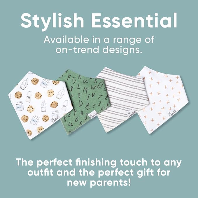 Copper Pearl 4 Pack Soft Cotton Baby Bibs for Drooling and Teething, Absorbent Drool Bibs for Baby Girl and Boy, Adjustable to Fit Newborns to Toddlers, Tons of Styles (Chip)