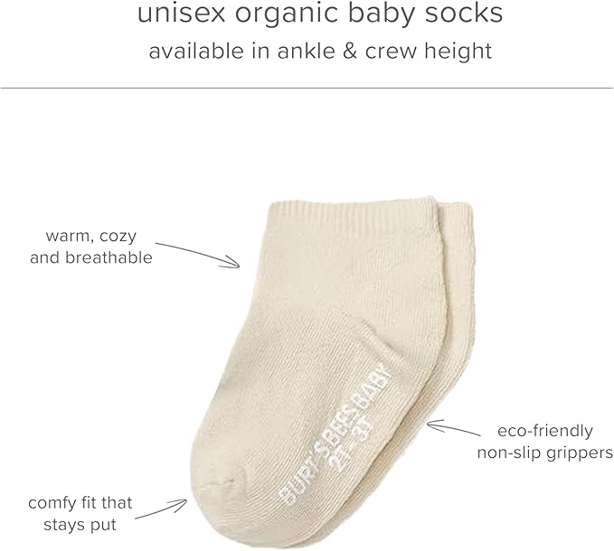 Burt's Bees Baby Baby Girls' Ankle Socks with Non-Slip Grips (6-Pack)