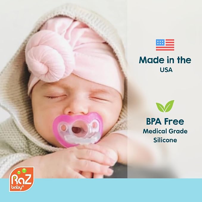 RaZbaby Jollypop Pacifier for Babies 3 Months and Up, USA Made, Natural Shaped Orthodontic Binky, Lovingly Shared in NICUs & Hospitals Worldwide, Medical-Grade 100% BPA-Free - 6 Pack - Variety