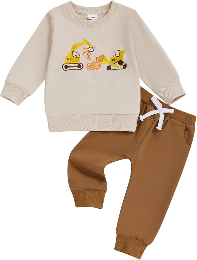 WZTYYDS Toddler Baby Boy Fall Clothes Letter Truck Long Sleeve Pullover Sweatshirt Tops Joggers Pants Set Winter Outfits