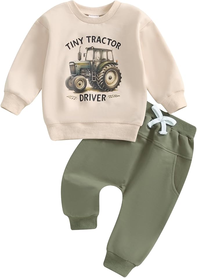 Toddler Baby Boy Fall Winter Outfits Tractor Print Long Sleeve Sweatshirt Pants Set Kids Sweatsuit Clothes