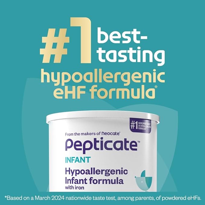 Pepticate Baby Formula, Hypoallergenic Powdered Infant Formula for Cow Milk Allergy, with Omega 3 DHA, ARA, Iron & Prebiotics, 13.2oz, (Pack of 8)