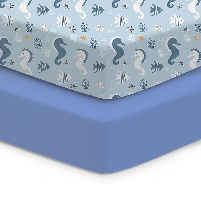 Crib Sheets 2 Pack, Fitted Crib Sheet for Standard Crib Mattress 28x52x9, Ultra Soft Jersey Knit, Breathable Stretchy Deep Pocket, Snug Fit Stays Put, Baby Crib Mattress Sheet