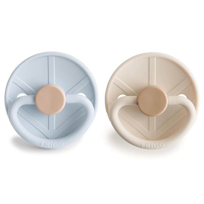 FRIGG Little Viking SilkySoft Silicone Baby Pacifier 2-Pack | Made in Denmark | BPA-Free (Powder Blue/Cream,0-6 Months)