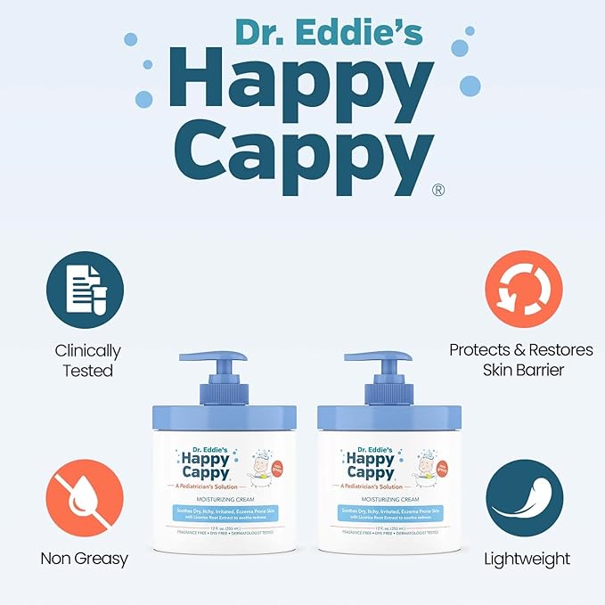 Happy Cappy Dr. Eddie's Moisturizing Cream - Baby Eczema Cream, Eczema Lotion for Kids, Pediatrician-Formulated, Gentle, Paraben Free, Hypoallergenic, Soothes Dry Skin - 12 Fl Oz (Pack of 3)