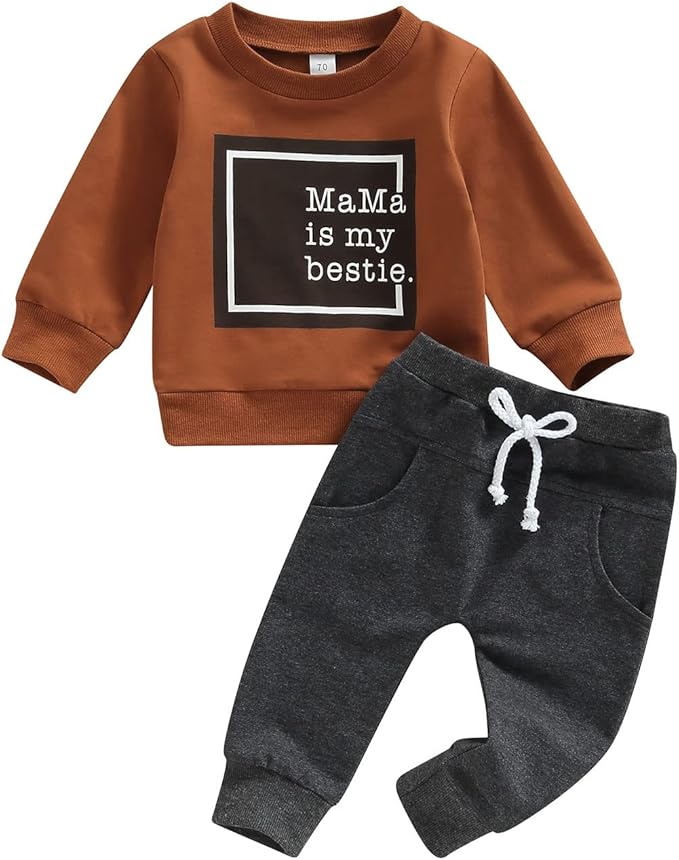 Toddler Baby Boy Fall Outfit Crewneck Long Sleeve Sweatshirt Tops Elastic Pants Jogger Cute Newborn Winter Clolthes Set