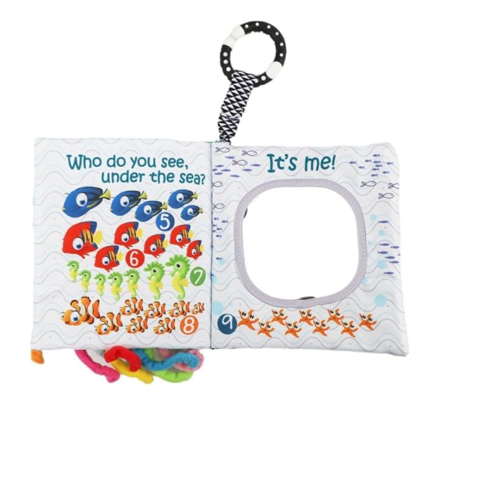 Fish Baby Books Toys,Touch and Feel Crinkle Cloth Books for Babies,Infant, Baby Toys 0-6-12 18 Months, Learning Education Soft Sensory Mirror Toy,Shower Gifts for Baby Boys Girls-Red Teether