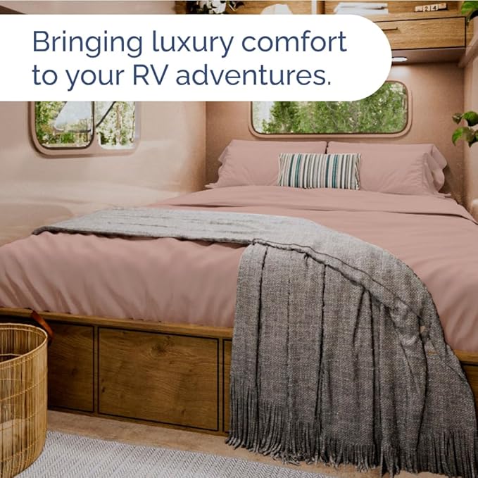 RV Short Queen Sheet Set 60 X 75 - 4 Piece RV Short Queen Bed Sheets - Soft, Breathable & Cooling - Designed for Bunks, Trailers and Campers - Fits 8” to 12" Mattress - Hotel Luxury Bedding - Mauve