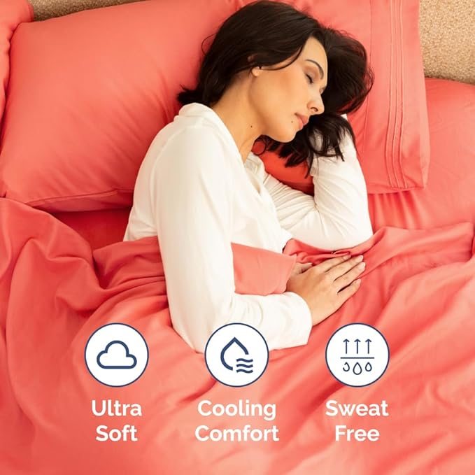 Full XL Bed Sheet Set - 4 Piece Extra Long Extended Full XL Sheets - Soft, Breathable & Cooling - Fits 8" to 16" Mattress with Deep Pockets - 54" x 80" - Easy-Fit, Wrinkle and Fade Resistant - Coral