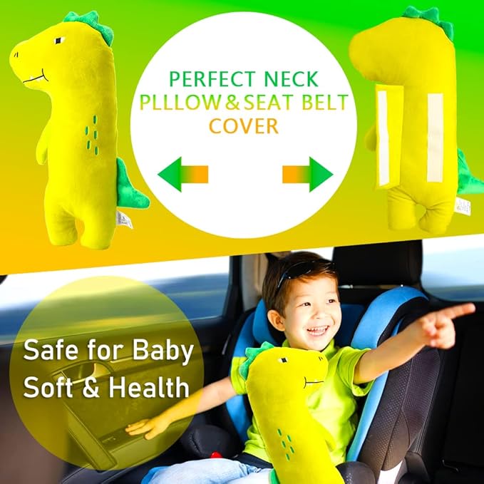 Barelove Seat Belt Cover Pillow for Kids, Car Seatbelt Cushion Shoulder Neck Support Protector Pad, Soft Stuffed Travel Vehicle Safety Belts Strap Pillow for Child Headrest, Christmas Gifts (Dinosaur)