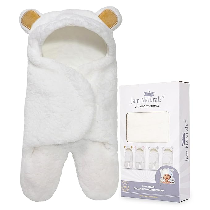 Jam Naturals-Cute Bear Organic Newborn Swaddle Wrap-Baby Boy, Girl Soft Blanket, Newborn Baby Registry Gift (Golden Brown, 3-6m)