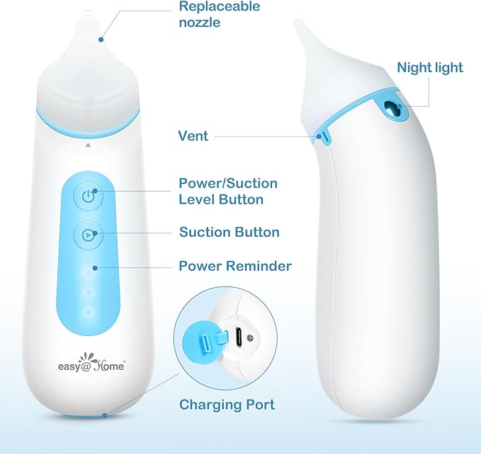 Easy@Home Electric Nasal Aspirator for Baby with LED Night Light, 3 Adjustable Suction Levels & USB Rechargeable – ENA102
