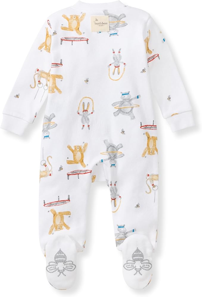 Burt's Bees Baby Boys Sleep and Play PJs, 100% Organic Cotton One-Piece Zip Front Romper Jumpsuit Pajamas