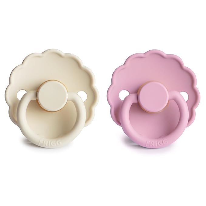 FRIGG Daisy Natural Rubber Baby Pacifier | Made in Denmark | BPA-Free (Cream/Lupine, Size 1) 2-Pack