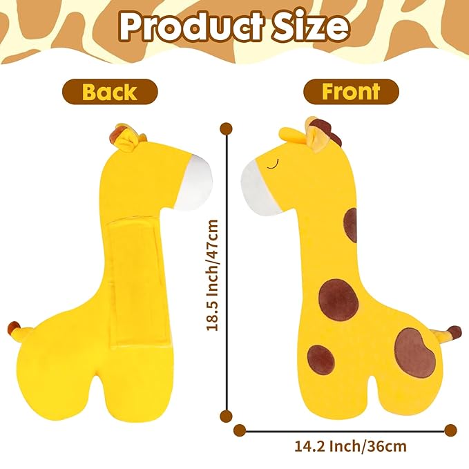 Seat Belt Cover Pillow for Kids, Car Seatbelt Cushion Shoulder Neck Support Protector Pad, Soft Stuffed Plush Travel Vehicle Safety Belts Strap Pillow for Boys and Girls Headrest (Giraffe)