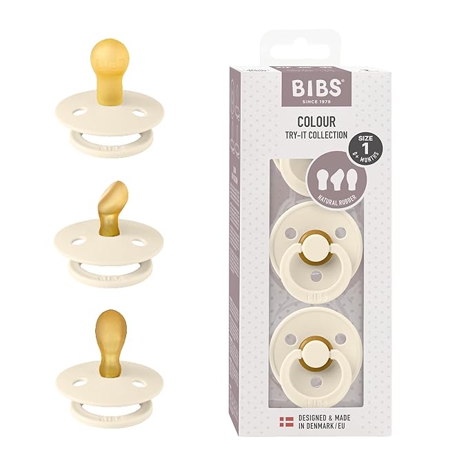 BIBS Pacifiers 0-6 Months | 3-Pack Soothers | BPA-Free Symmetrical Nipple | Made in Denmark | Ivory Try-It Collection (Ivory)