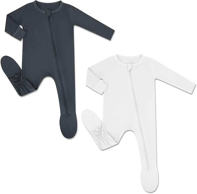 HAPIU Rayon from Bamboo Baby Footed Pajamas, 2 Way Premium Zipper, Footie for Baby Boy Girls, Newborn-24 Months