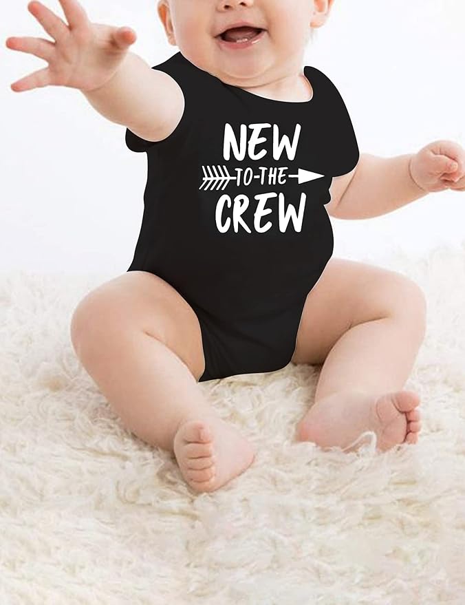 Fommy Newborn Baby Boy Clothes New to The Crew Letter Print Romper+ Pants+Hat 3PCS Outfit