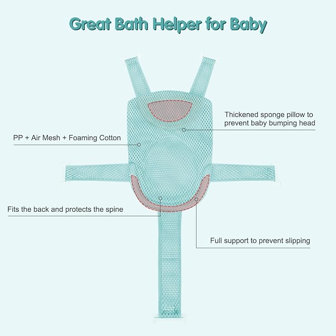 Colorlife Baby Bath Seat Support Net Infant Bathing Seat Support Mat, Adjustable Comfortable Non-Slip Five-Pointed Baby Shower Net Bathtub Sit Up Mesh for Newborn 0-12 Months-Green(No Bathtub)