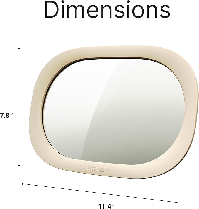 Renzo Baby Car Mirror - Rear Facing Car Seat Mirror for Infants - Extra Large, Shatter-Resistant, 360° Adjustable, Tool-Free Installation - Fits Most Cars, SUVs & Trucks (Almond Cream)