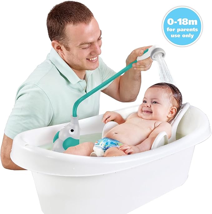 Yookidoo Baby Bath Shower Head – Elephant Water Pump with Trunk Spout Sprayer & Rinser, Dual Knob Flow Control, Bath Time Essential for Newborns, Tub or Sink (Forest Green)