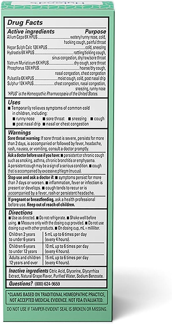 Hyland's Kids Cold and Cough, Daytime Grape Flavor Cough Syrup Medicine for Kids Ages 2 and up, Decongestant, Sore Throat Relief, Natural Treatment for Common Cold Symptoms, 4 Fl Oz (Pack of 2)
