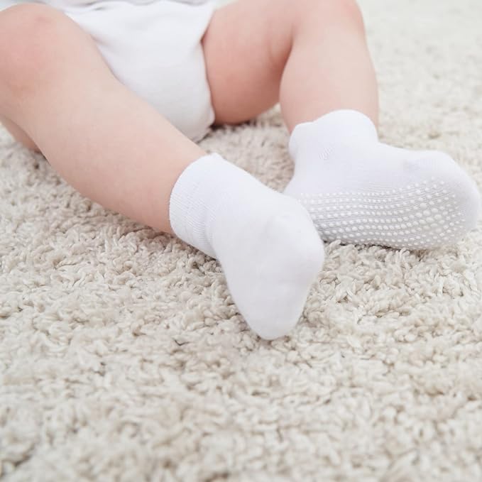 Zaples Baby Non Slip Grip Ankle Socks with Non Skid Soles for Infants Toddlers Kids Boys Girls